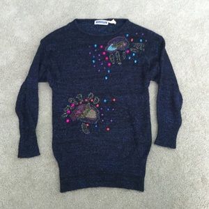 Vintage Mariea Kim Blue Sparkle Sweater Size M Unique Warm Winter Layer